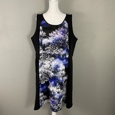 Lane Bryant Stretchy Dress Size 26 Scuba Fabric Black Blue Abstract Sleeveless