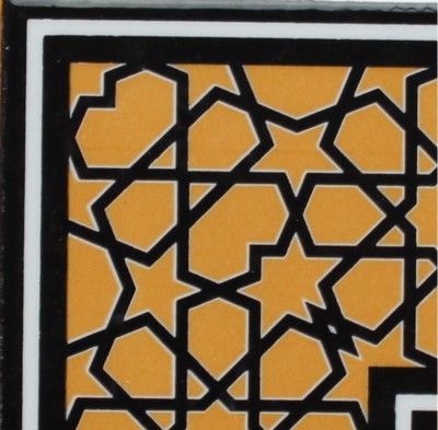 4''x4'' Black and Mustard Turkish Iznik Geometric Pattern Tile Border Corner