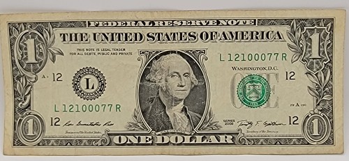 007 James Bond Fancy Serial Number One Dollar L12100077R Three 0s Pairs 1s 7s - Picture 4 of 8