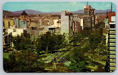 Panoramica del Paseo de la Reforma Mexico D.F. Old Postcard POSTED Vintage 1967