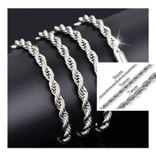 3mm to 7mm Silver Stainless Steel Rope Link Chain Necklace Hip Hop Jewelry 18/22