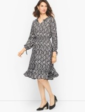 Talbots TIE SLEEVE FIT & FLARE Midi DRESS - SNAKESKIN PRINT Size 3X
