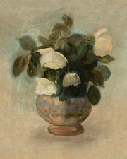 Antique White Roses in a Vase Painting Giclee Print on Fine Art Paper