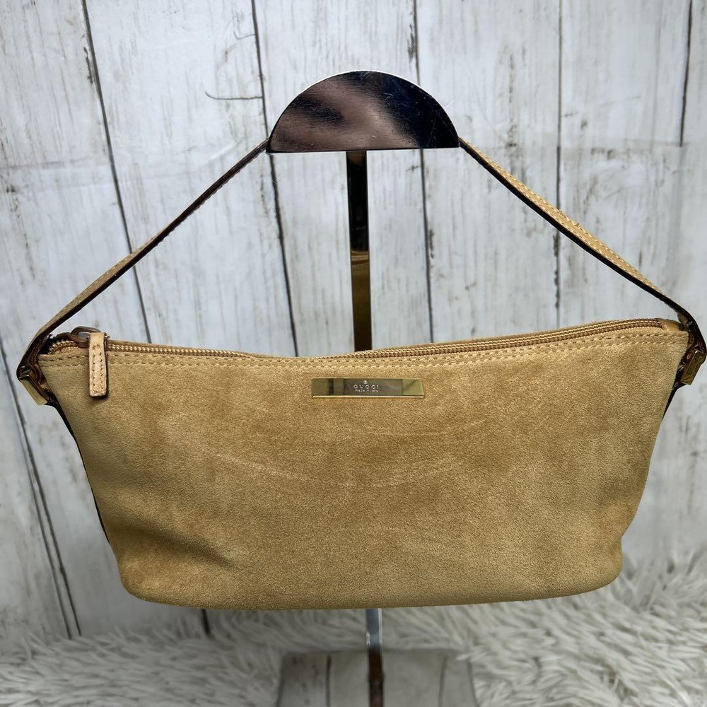 GUCCI Hand Bag Accessory Pouch Brown Logo GG Suede Woman Leather from Japan