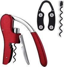 Red Wine Bottle Opener With Foil Cutter And Extra Screws For Easy Use