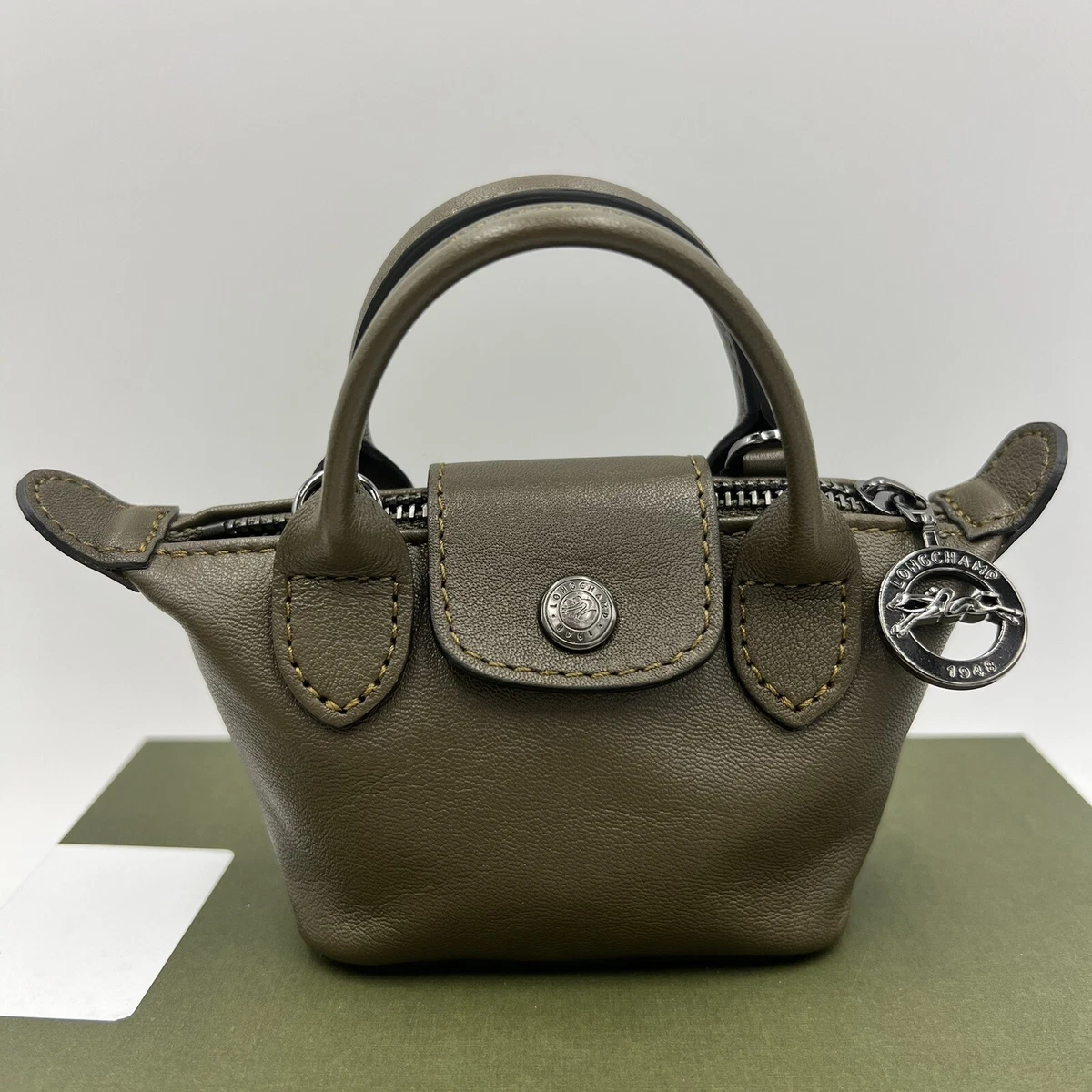 Longchamp Le Pliage Cuir Top Handle Bag in Gray