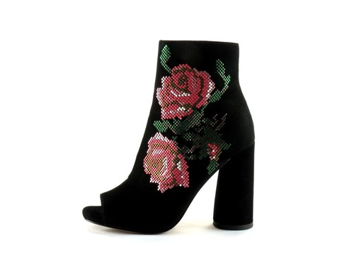 Donald J Pliner Barri Black Suede Floral Embellished Peep Toe Ankle Bootie 10 - Picture 6 of 9