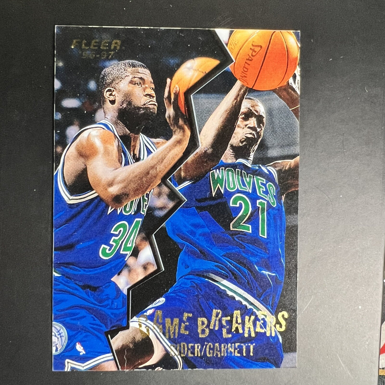 1996-97 Kevin Garnett Isaiah Rider Fleer Game Breakers Basketball Card #9 Insert