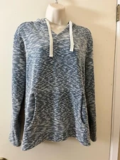 HANG TEN Womens Hoodie Sz M Cotton Blue verigated lined pullover front pouch