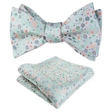 Mens Floral Pattern Self-tied Bow Tie with Pocket Square Colorful Tie Set Lig...