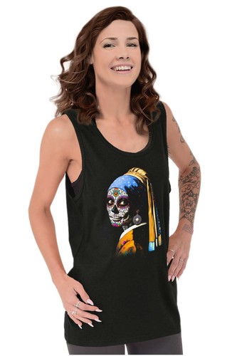 Girl With the Pearl Earring Candy Skull Art Tank Top T Shirts Tees Men Women - Picture 3 of 7