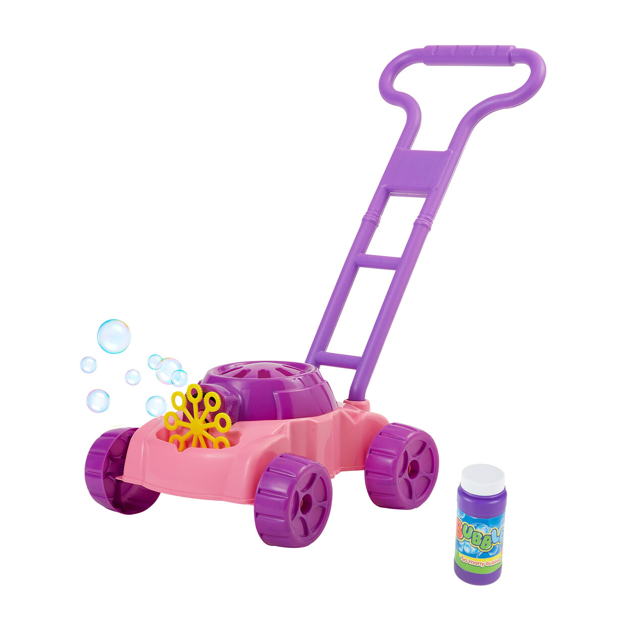 Pink Bubble Lawnmower Toy for Kids Pretend Play with Sounds and Bubbles 10.5”