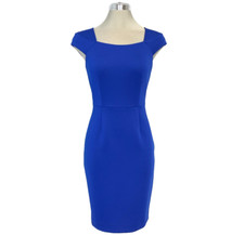 New Calvin Klein Elegant REGATTA Blue Cap Sleeve Career Work Sheath Dress size 2