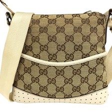 Auth Gucci Shoulder Bag GG Logo Crossbody 147671 Canvas Leather Made in Italy