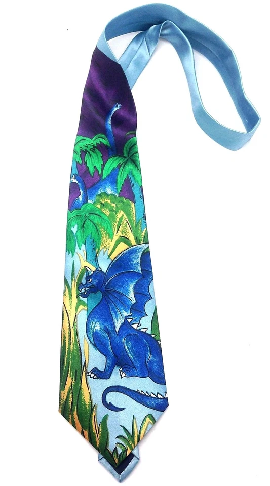 Vestido Para Hombres Cuello Corbata Informal Divertido Azul Hawaiano Dragón Palma Tiburón Dinosaurio Isla B Foto 2 de 3
