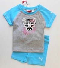 PUMA OUTFIT SET 2 PC SHIRT SHORT PANTS GIRLS - BABY 18 MONTHS AQUA 3D