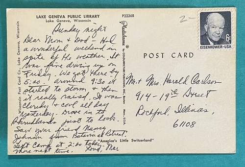 LAKE GENEVA Wisconsin WI ÖFFENTLICHE BIBLIOTHEK Vintage Postkarte - Bild 2 von 2