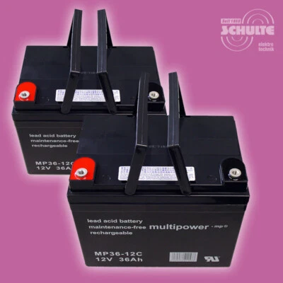 MULTIPOWER Batterien 2 x 12V 36Ah Blei AGM Akku für Seniorenmobil Shoprider Citi City