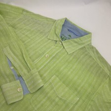 Tommy Bahama Relax Men's Lime Green White Stripes Linen Long Sleeve Shirt XL