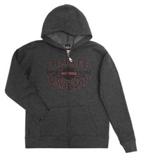 Harley Davidson Boys Size Large Charcoal Gray Full Zip Logo Fleece Hoodie EUC
