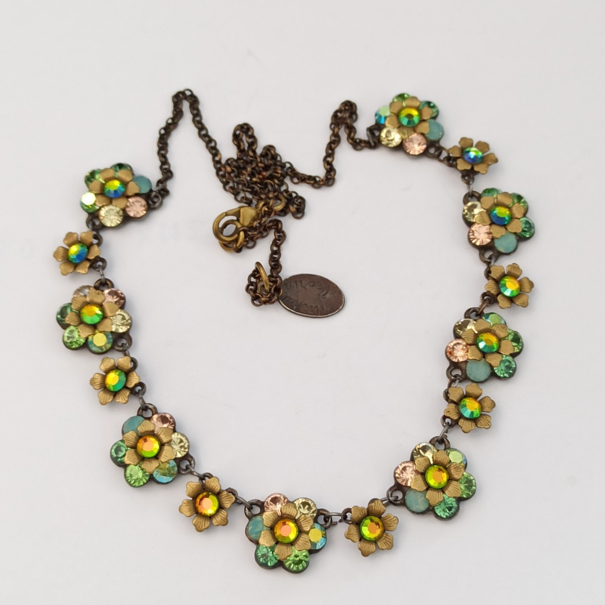 Michal Negrin Necklace Colorful Flowers Green Pastel Blue Shades
