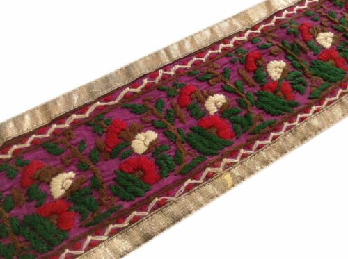 ANTIQUE SAREE BORDER VINTAGE WOOL EMBROIDERED DESIGN TRIM LACE -136 - Picture 3 of 10