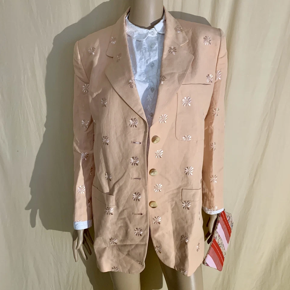 Blazer Vintage Años 80 90 Dana Buchman Rosa Salmón Floral Bordado Lino Rayón Foto 2 de 4