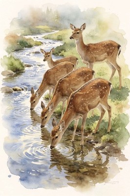 FALL HIRSCH BRITISCHE WILDLIFE ILLUSTRATION 8 X 12 Zoll Druck