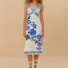 FARM Rio Blue Floral Midi Dress, size large 1519