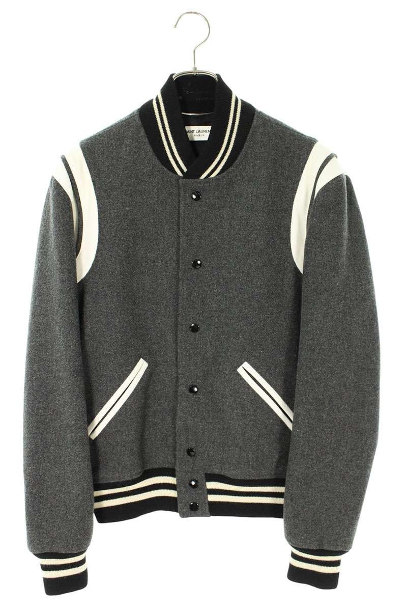 Giacca stadio Saint Laurent Paris grigio bianco bordo pelle taglia 46 usata