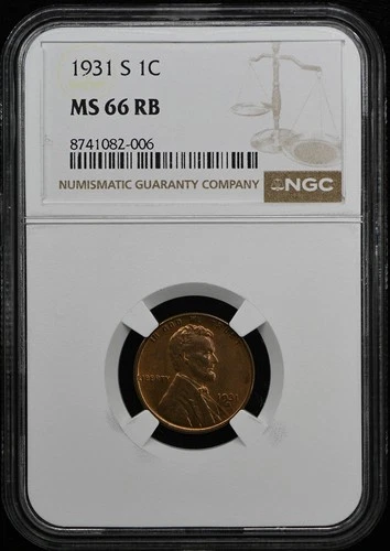 1931-S Wheat Reverse Lincoln Cent 1C NGC MS66RB