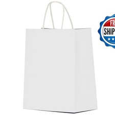 Qutuus 10x5x13 White Paper Gift Bags Handles Bulk 100Pcs Kraft Paper Shopping