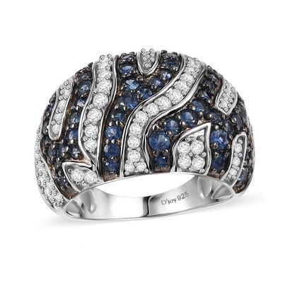 Ceylon Blue Sapphire Moissanite 2.50 River Flow Ring SilverSize 5