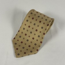 Brooks Brothers Makers Silk Tie Long Gold Red Floral Medallion USA Made 4"W 61"L