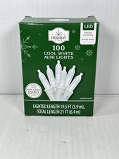 Holiday Time 100ct COOL WHITE Mini LED Christmas Lights Strand White Wire NEW