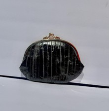 Lee Sands Eel Skin Double Coin Change Purse Black with Kiss Lock Vintage EUC