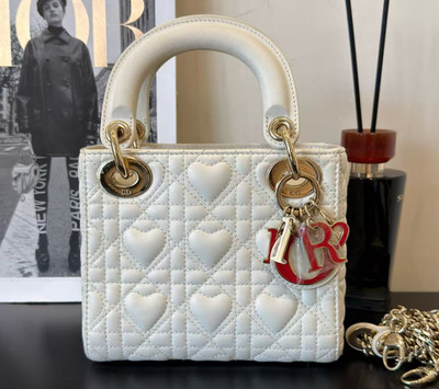 Dior Lady Dior Mini Bag White Heart Cannage Lambskin Gold Hardware