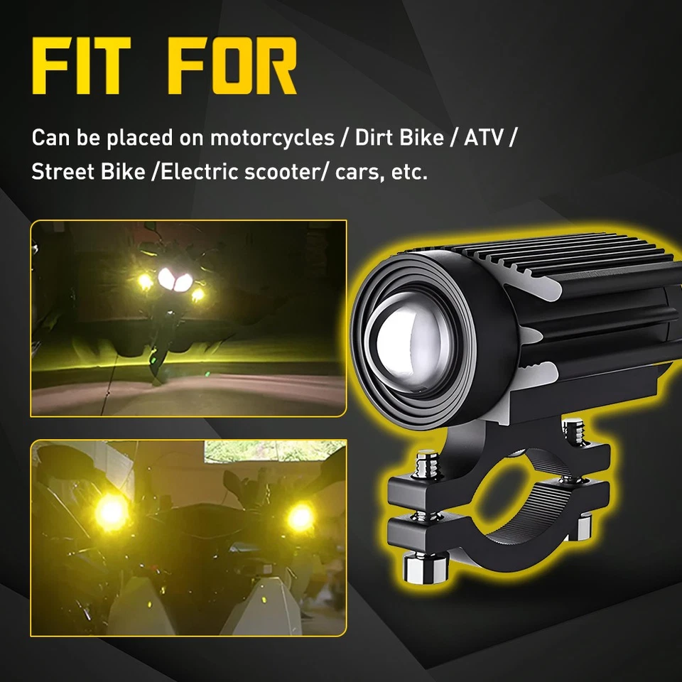 Yellow 2x White LED Spot Motorcycle Lights Headlight Fog Driving Auxiliary Lamp - Image 2 of 4