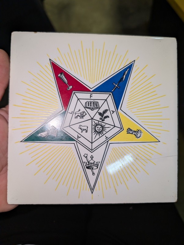 Masonic Eastern Star Symbol Ceramic Tile Trivet Wall Decor Cork Backing Vintage