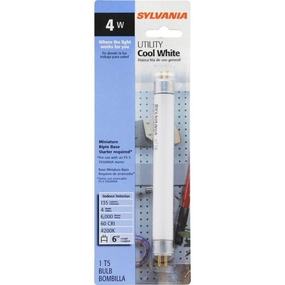 Sylvania 20415 Fluorescent Bulb, 4 W, T5 Lamp, Miniature G5 Lamp Base, 140 Initi