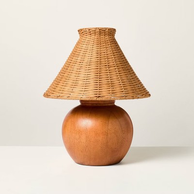 Wood Base with Rattan Shade Accent Table Lamp - Hearth & Hand