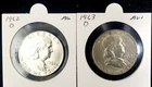 1962 D & 1963 D Franklin Half Dollar Coins, 90% silver (priced under spot)