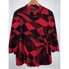 Ming Wang Women's Red Black Geometric Knit Cardigan Jacket Size L