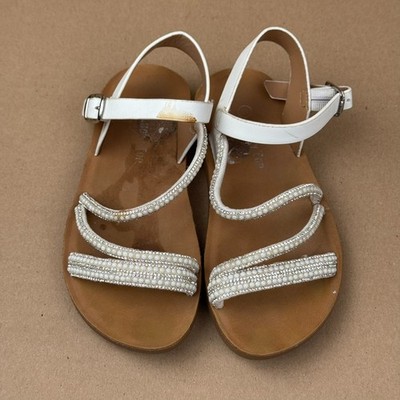 Lucky Top Girls Pearl Rhinestone Strappy Sandals White Size 11 Summer Dressy