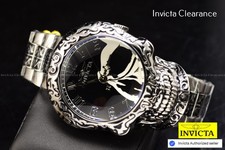 RARE Invicta Artist 51mm Quartz SKULL Dial MOVING JAW Mens Silver Tone SS Watch