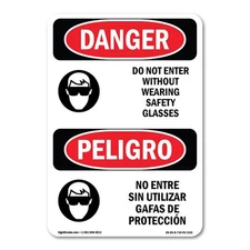 Do Not Enter Without Glasses Bilingual ANSI Danger Sign Metal Plastic Decal