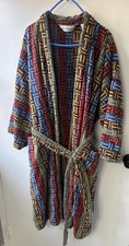 Vintage Norm Thompson Thick Cotton Terry Cloth Robe Multicolored Aztec King Size