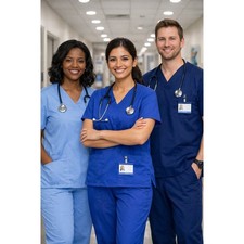 3 - Unbranded Medical Scrub Set V-Neck Top and Elastic Waist Pants Blue Size L