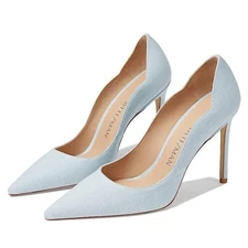 Stuart Weitzman Womens Stuart 100 Scallop Pump US 9.5 M Light Blue Leather NIB