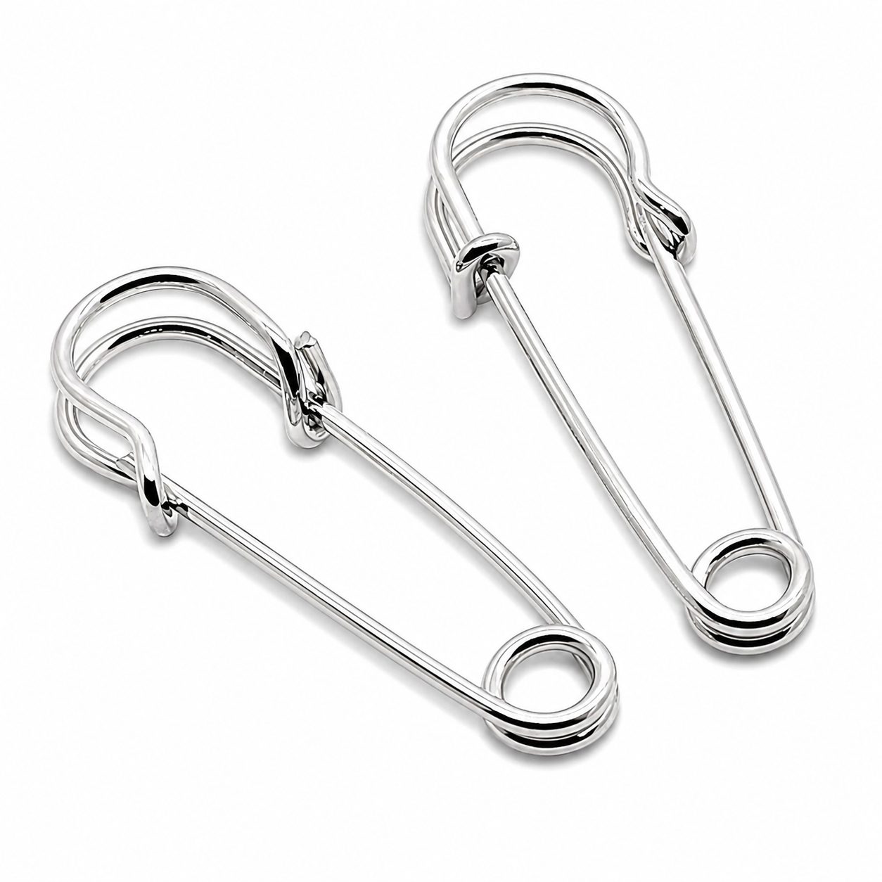Safety Pin Earrings Silver Tone Punk Emo Goth Rock Alternative Pair 30mm